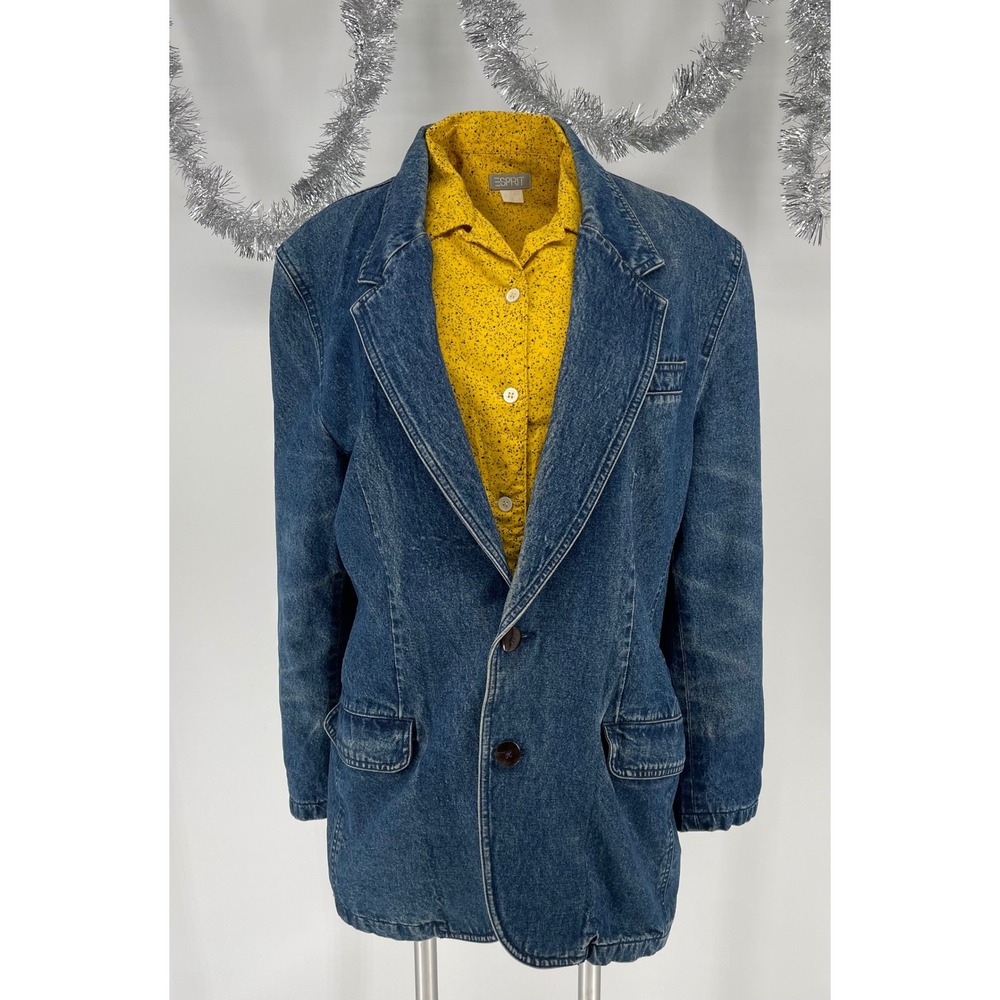 Vintage 90s Lizwear Liz Claiborne Stonewashed Denim Blazer Jacket Size 10